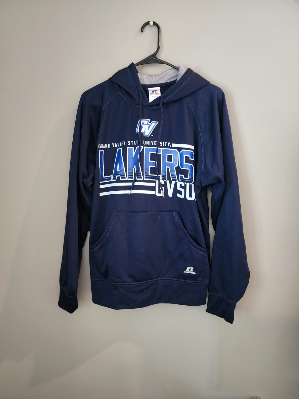 Russell Athletic Navy and White Pullover Hoodie with Drawstring